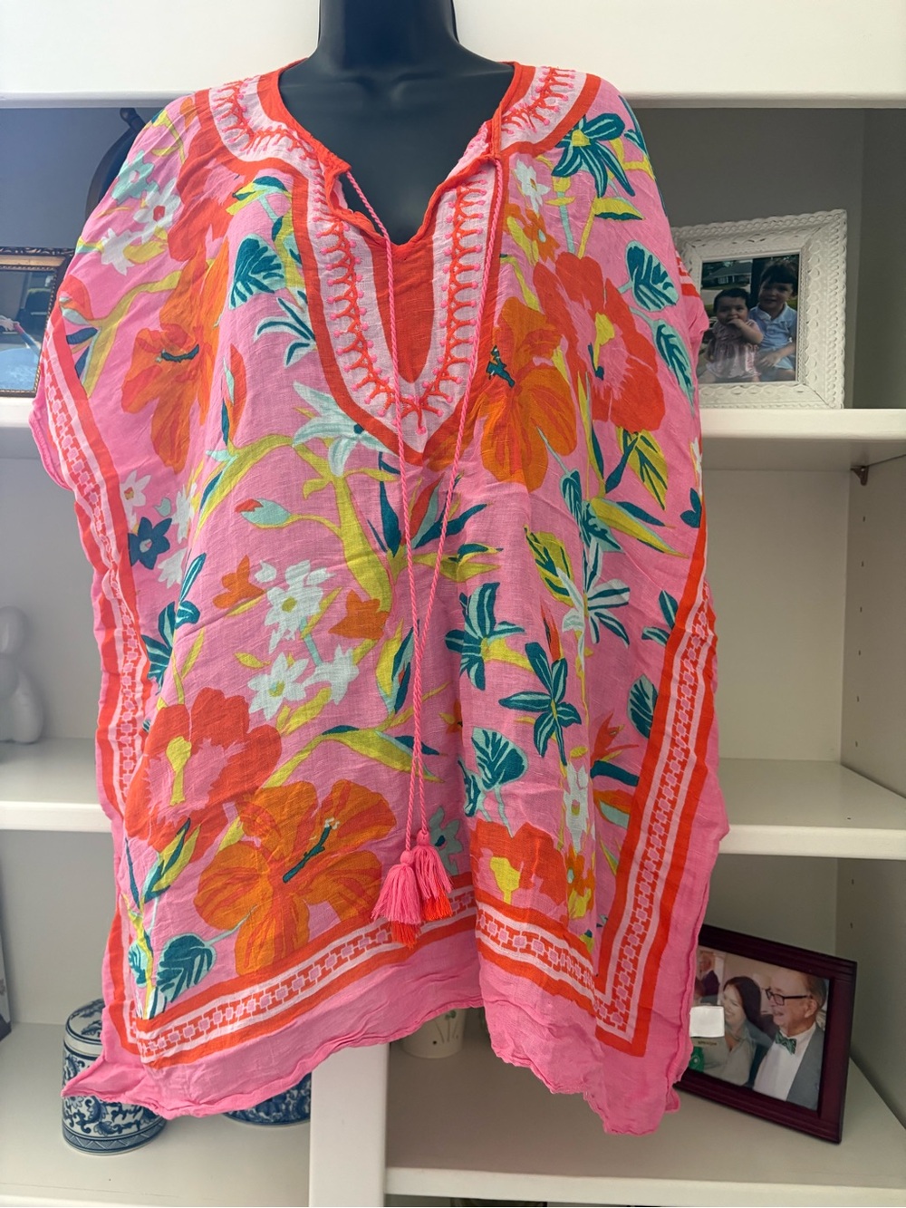 Spartina 449 Pink and Orange Floral Embroidered Tunic